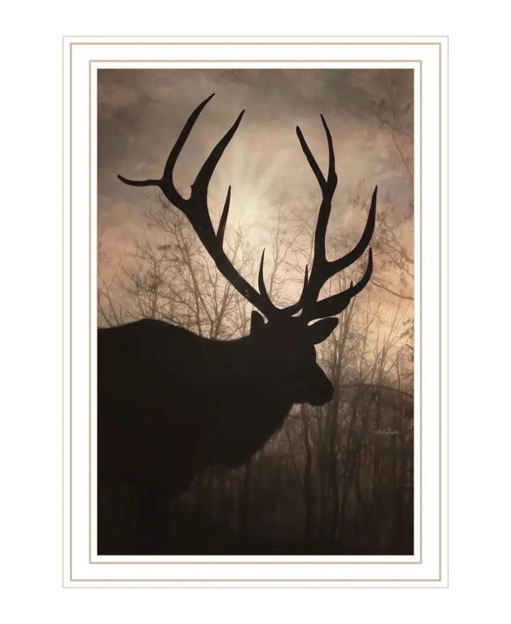 Elk Sunrise White Framed Print Wall Art