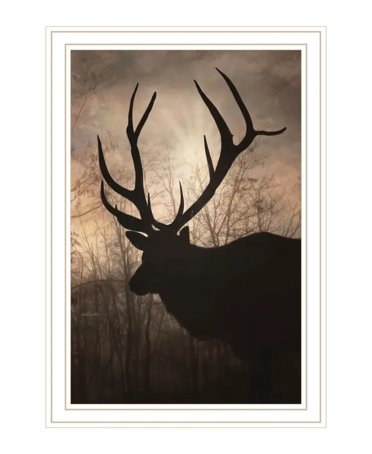 Elk Sunrise White Framed Print Wall Art