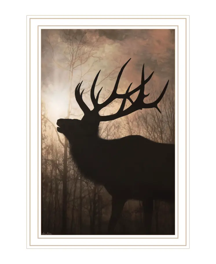 Elk Sunrise White Framed Print Wall Art