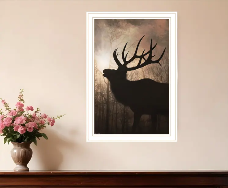 Elk Sunrise White Framed Print Wall Art