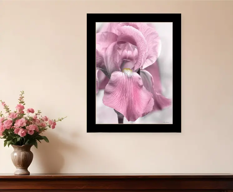 Pink Iris Black Framed Print Wall Art