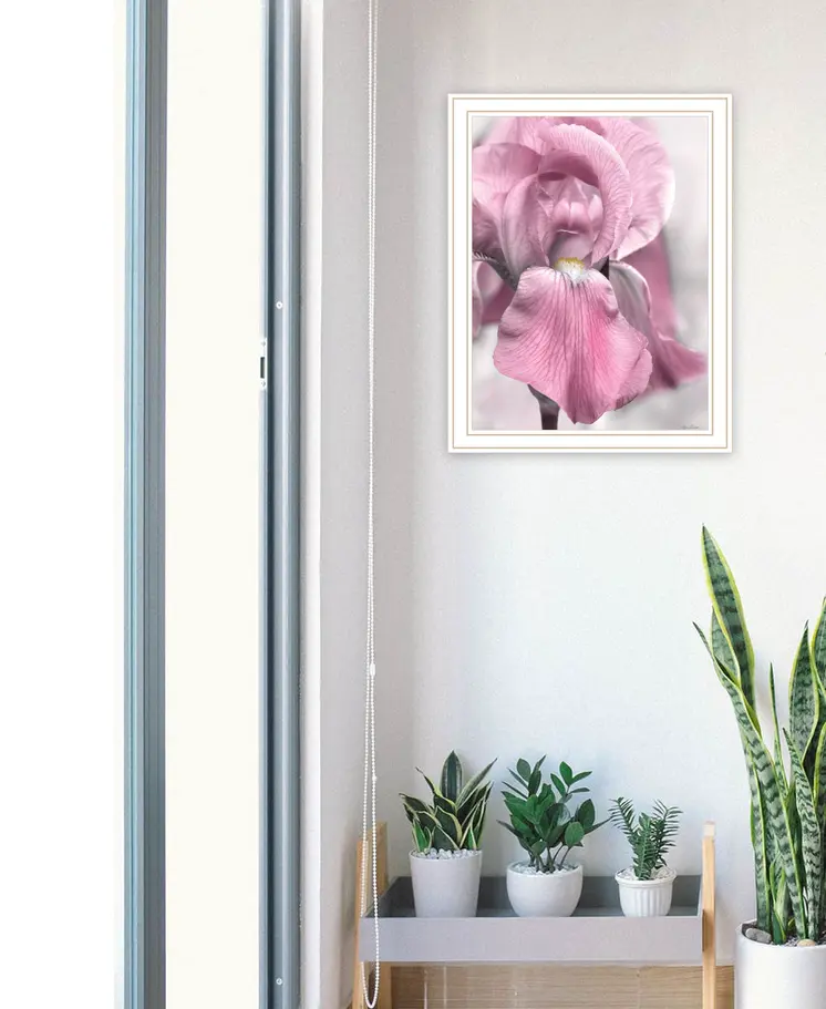 Pink Iris White Framed Print Wall Art