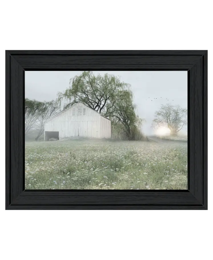 Green Country Morning Black Framed Print Wall Art