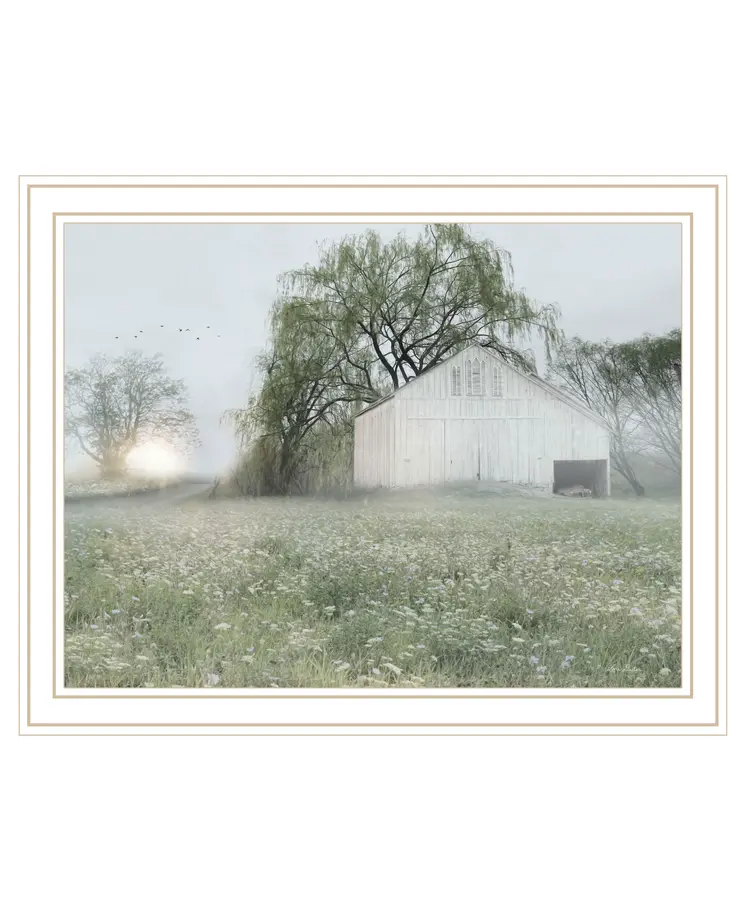 Green Country Morning White Framed Print Wall Art