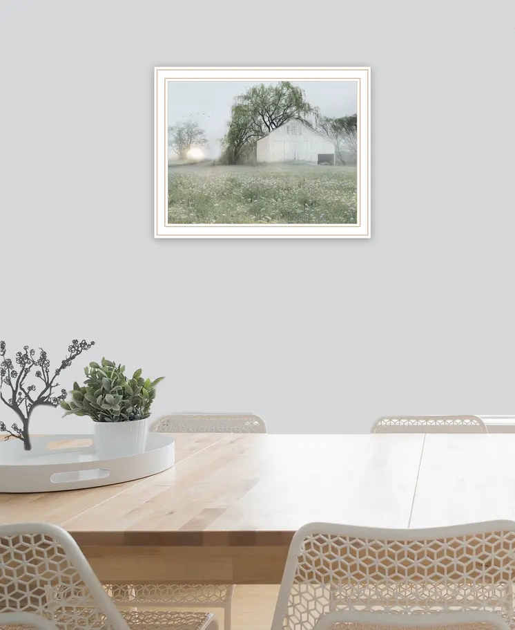Green Country Morning White Framed Print Wall Art