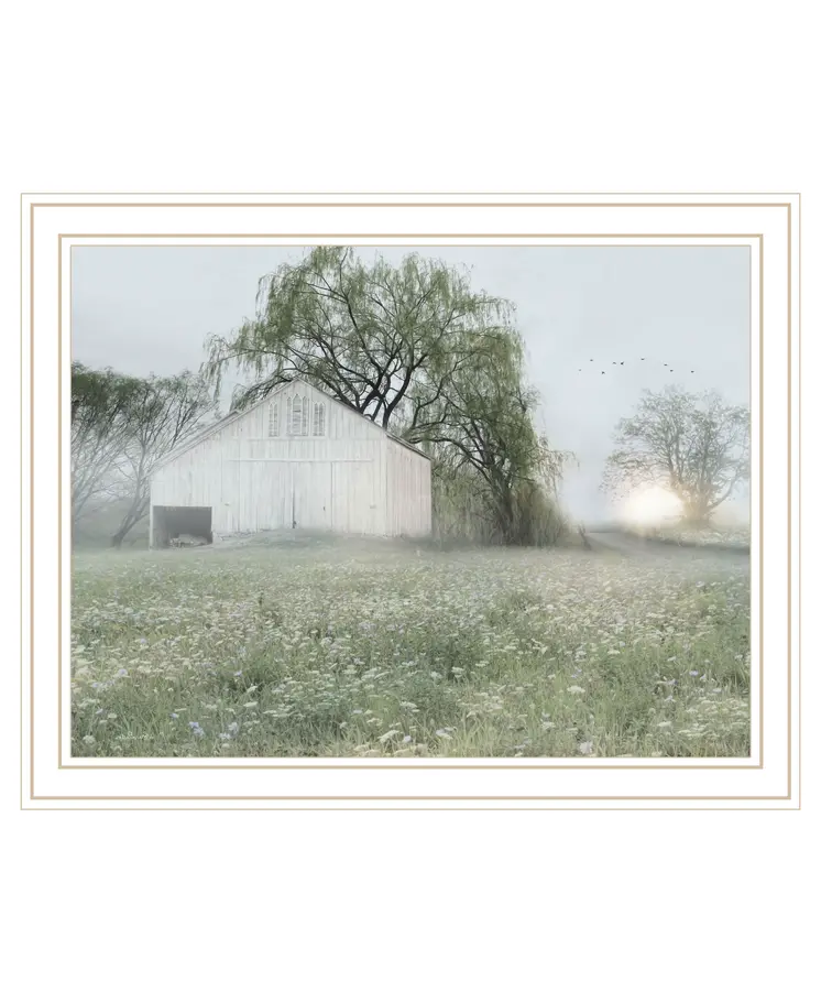 Green Country Morning White Framed Print Wall Art