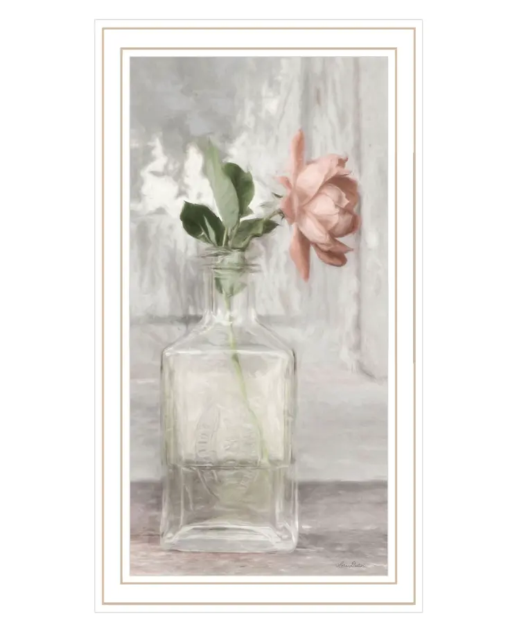 Cottage Peach Rose White Framed Print Wall Art