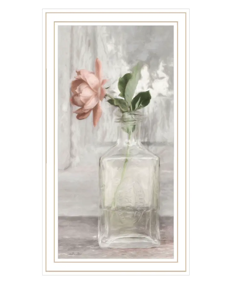 Cottage Peach Rose White Framed Print Wall Art