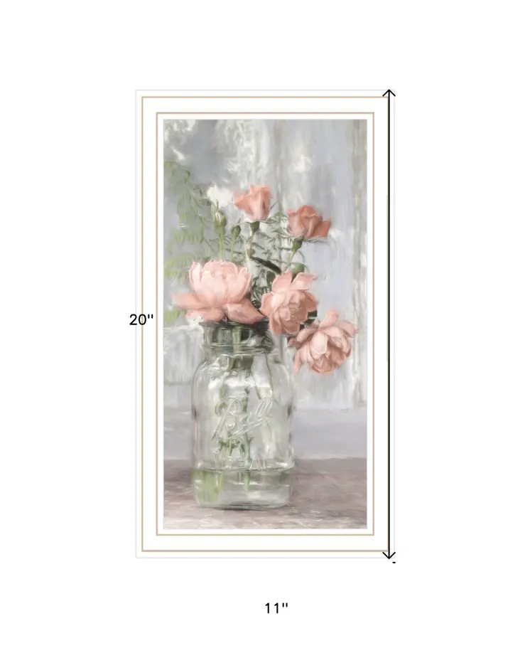 Cottage Peach Roses White Framed Print Wall Art