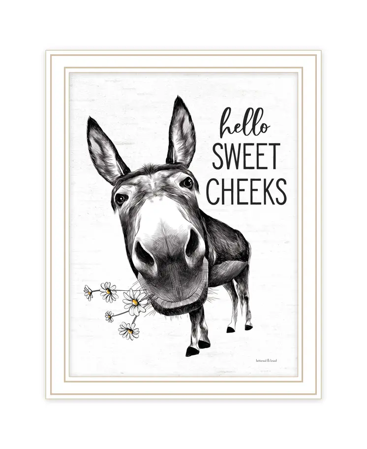 Hello Sweet Cheeks Donkey White Framed Print Bathroom Wall Art