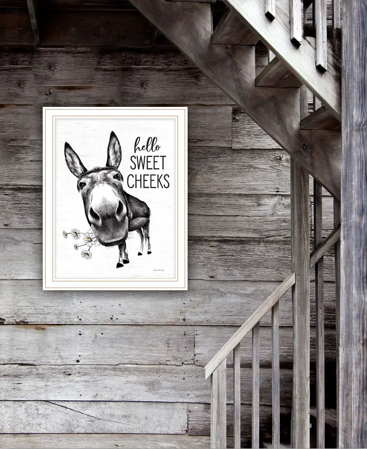 Hello Sweet Cheeks Donkey White Framed Print Bathroom Wall Art