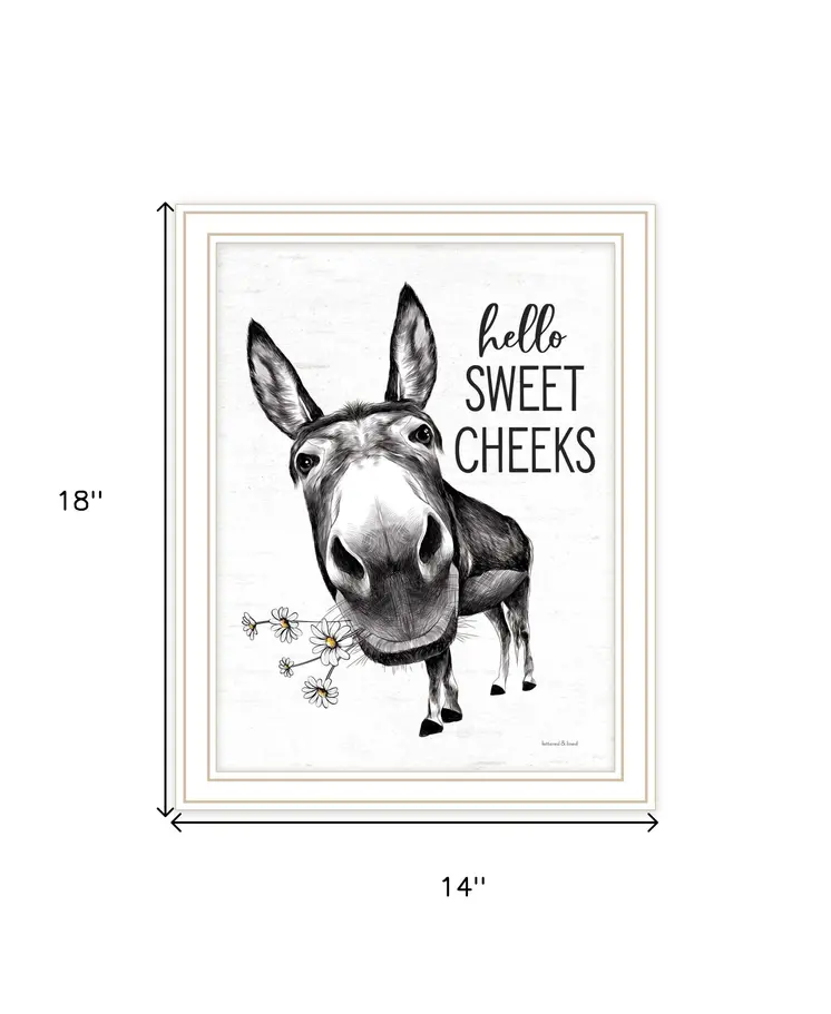 Hello Sweet Cheeks Donkey White Framed Print Bathroom Wall Art
