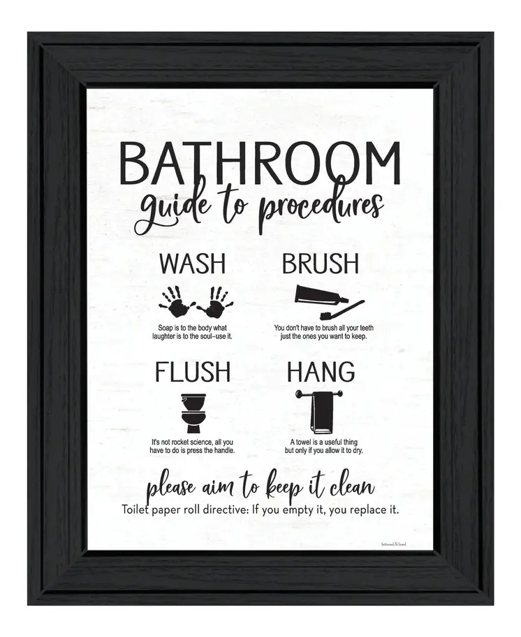 Bathroom Guide Black Framed Print Bathroom Wall Art