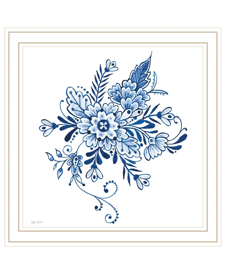 Floral Calligraphy Sketches White Framed Print Wall Art