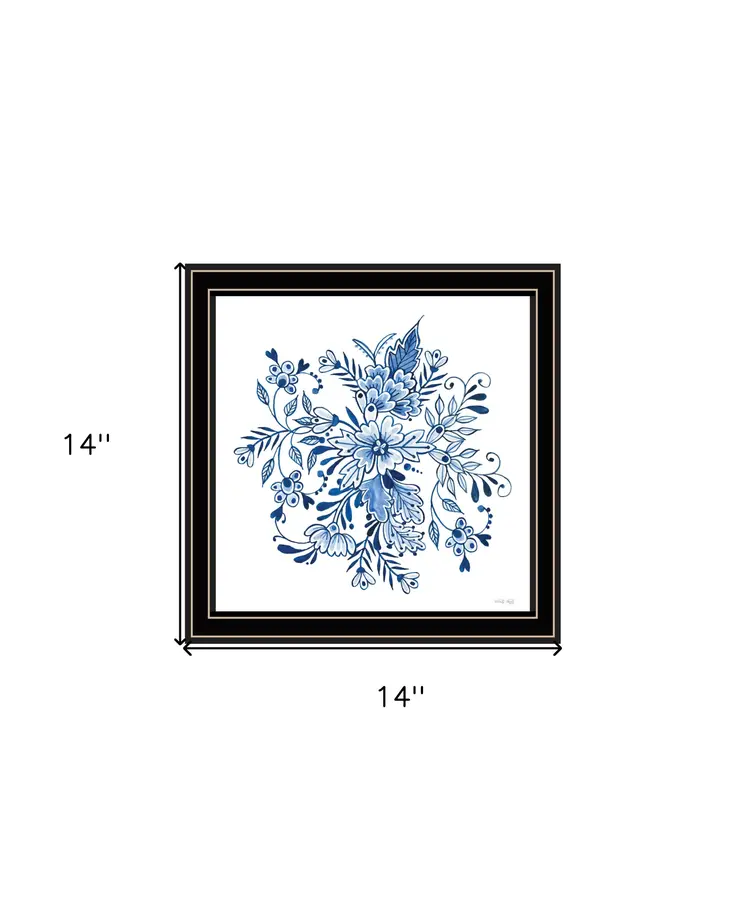 Floral Calligraphy Sketches Black Framed Print Wall Art