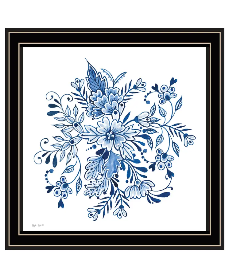 Floral Calligraphy Sketches Black Framed Print Wall Art