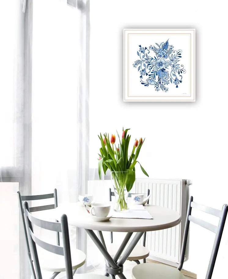 Floral Calligraphy Sketches White Framed Print Wall Art