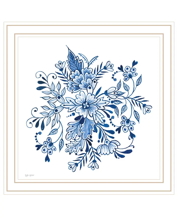 Floral Calligraphy Sketches White Framed Print Wall Art