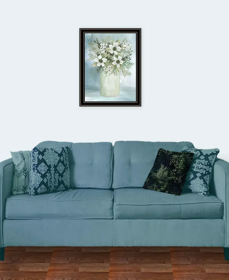 White Blooms Black Framed Print Wall Art