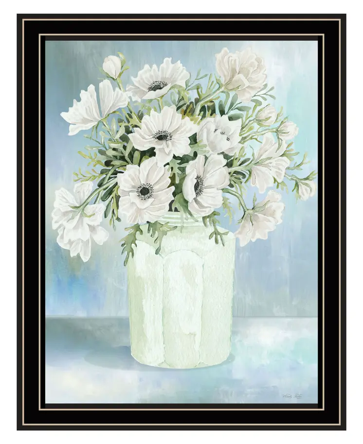 White Blooms Black Double Groove Framed Print Wall Art