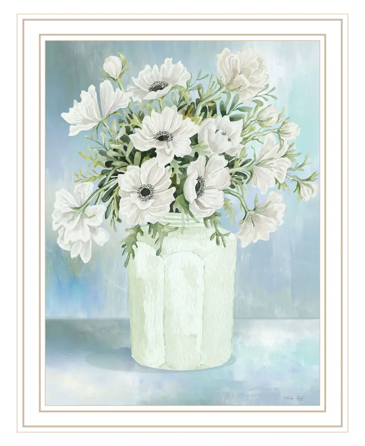White BLOOMS White Framed Print Wall Art