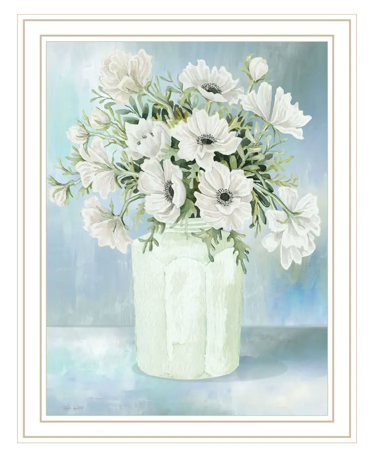 White BLOOMS White Framed Print Wall Art
