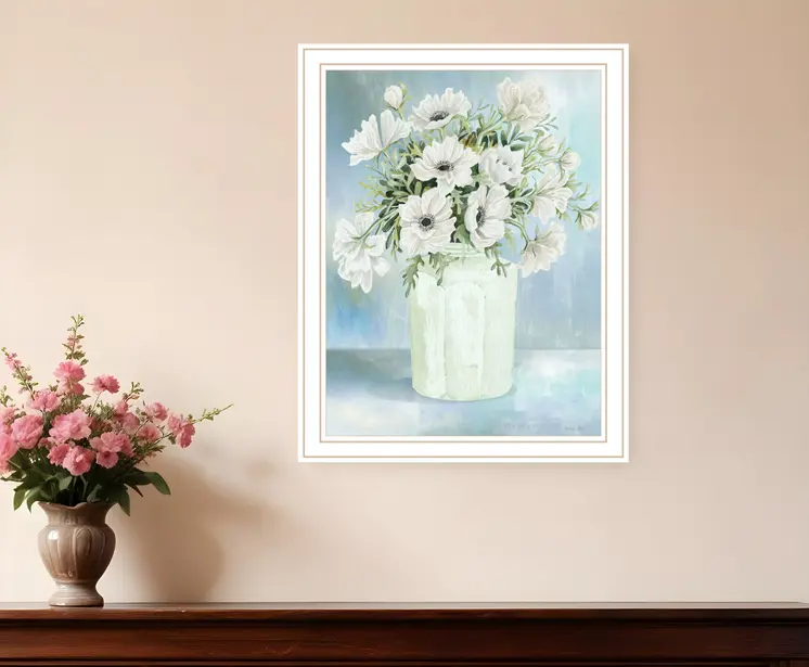 White BLOOMS White Framed Print Wall Art