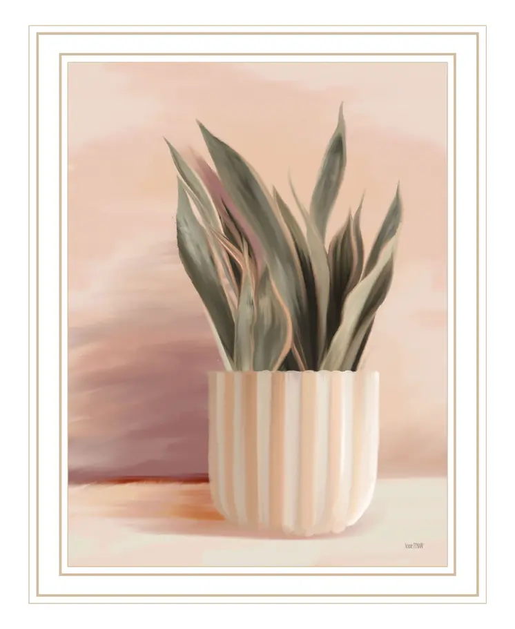 Striped Bohemian Plant White Framed Print Wall Art