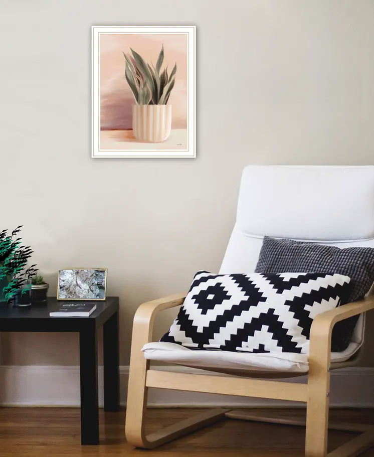 Striped Bohemian Plant White Framed Print Wall Art