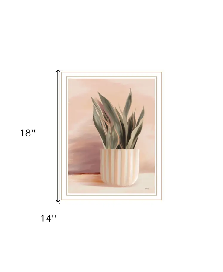 Striped Bohemian Plant White Framed Print Wall Art