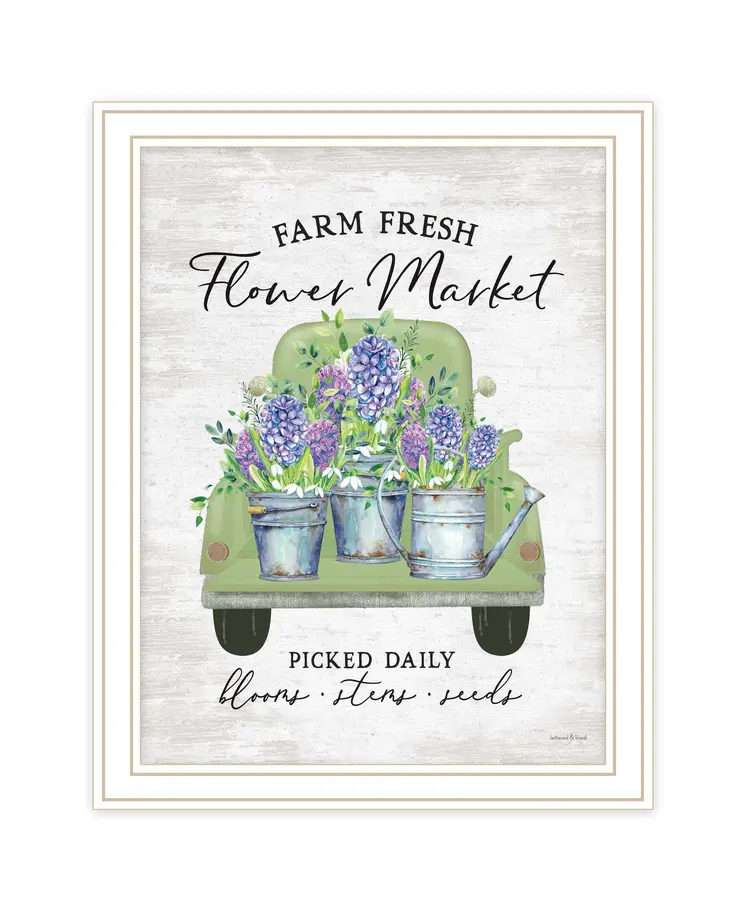 Flower Market Hyacinths White Framed Print Wall Art