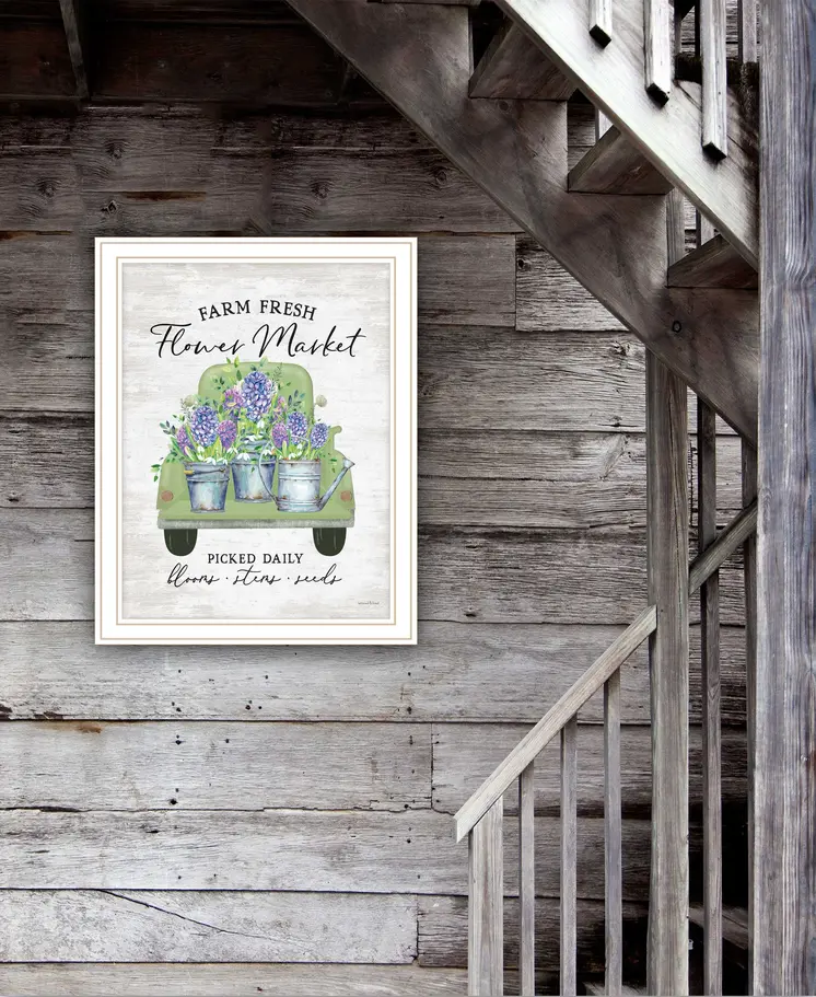 Flower Market Hyacinths White Framed Print Wall Art