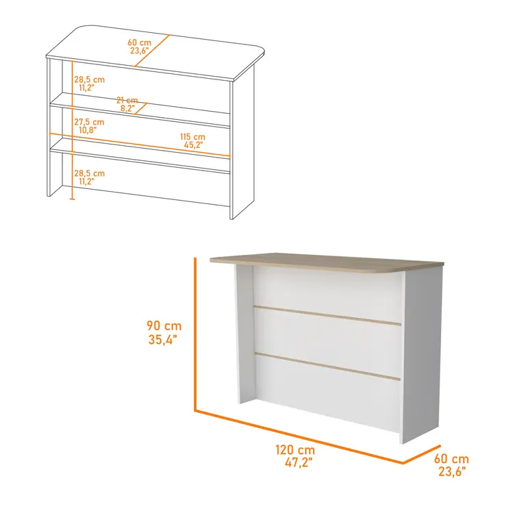 White and Natural 47" Kitchen Island With Storage