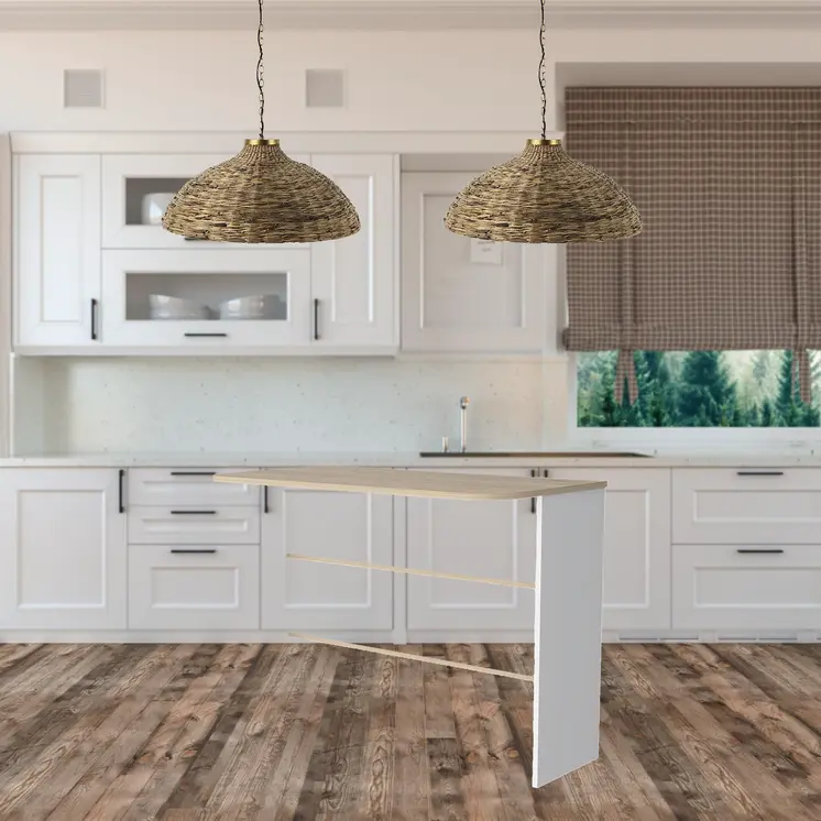 White and Natural 47" Kitchen Island With Storage