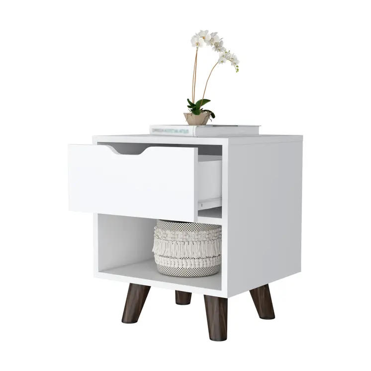 19" White Wood One Drawer Nightstand