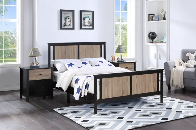 Black And Walnut Reversible Solid Wood Full Bed Frame