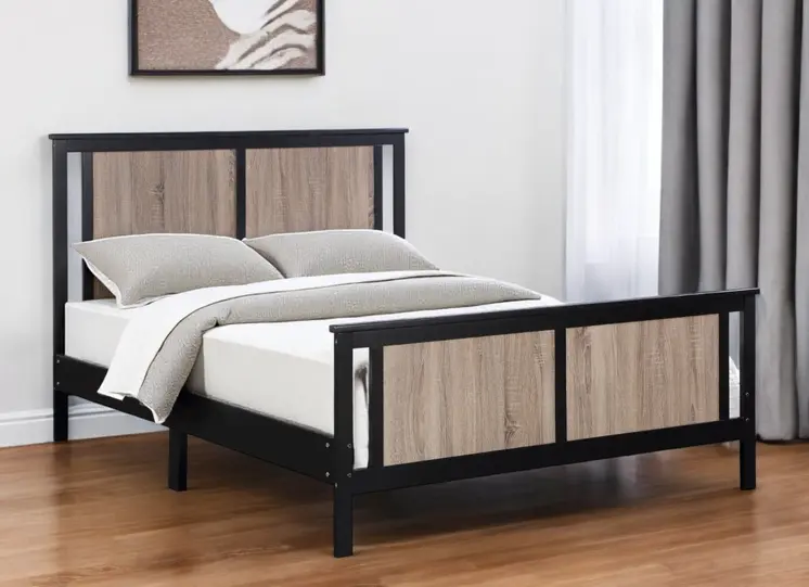 Black And Walnut Reversible Solid Wood Full Bed Frame