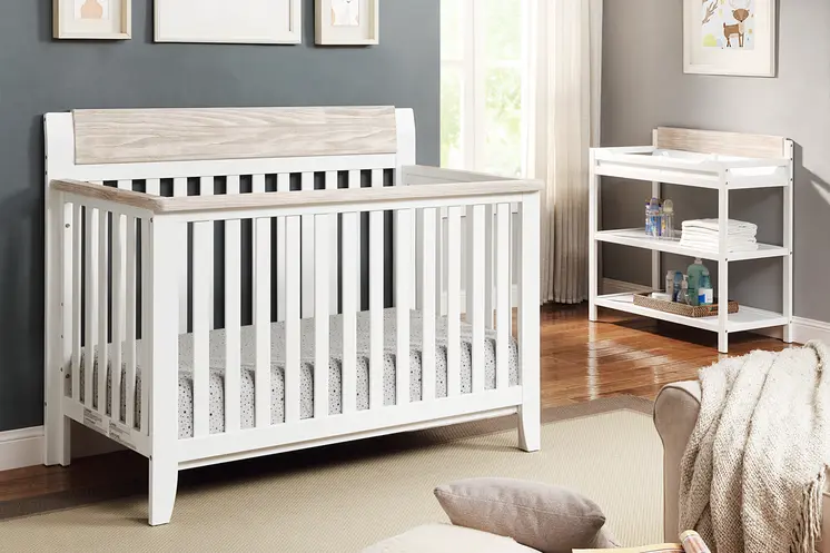 White Solid and Manufactured Wood Standard Four In One Convertible Crib