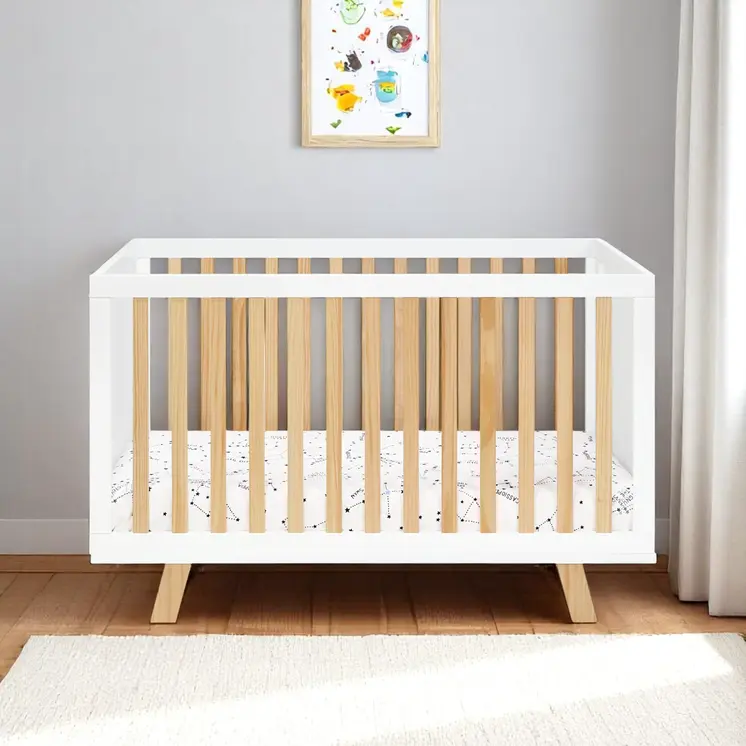 Natural And White Wood Standard Three In One Convertible Crib