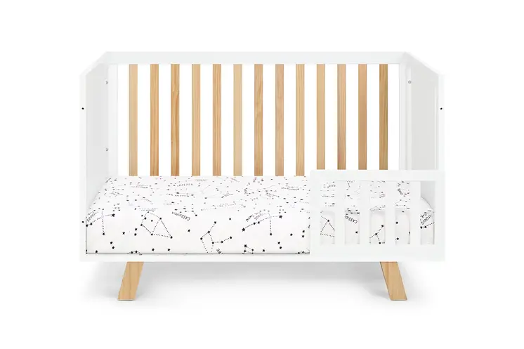 Natural And White Wood Standard Three In One Convertible Crib