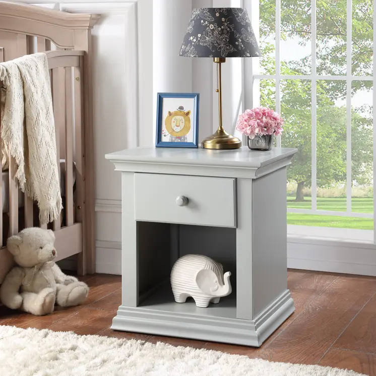 24" Gray Solid Wood and Wood One Drawer Nightstand