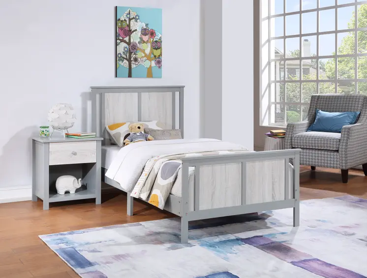 24" Gray Solid Wood and Wood One Drawer Nightstand