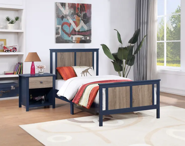 24" Blue Solid Wood and Wood One Drawer Nightstand
