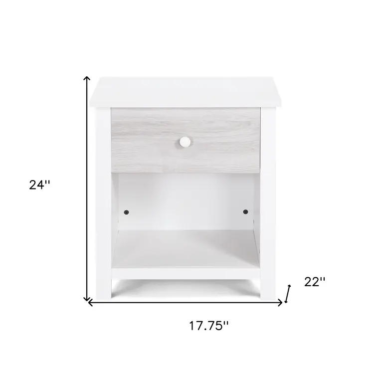 24" White Solid Manufactured Wood and Wood One Drawer Nightstand