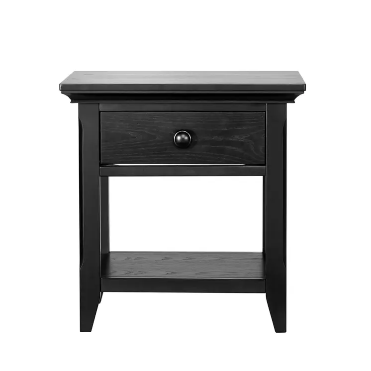24" Black Solid Wood Solid and Manufactured Wood One Drawer Nightstand