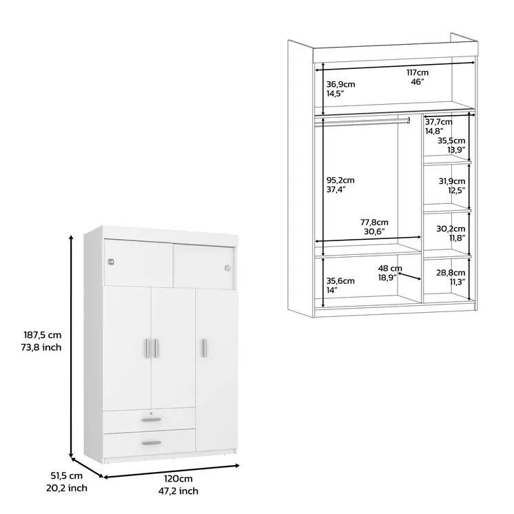 47" White Two Drawer Dresser
