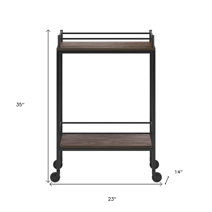 Brown and Black Steel Rolling Bar Cart
