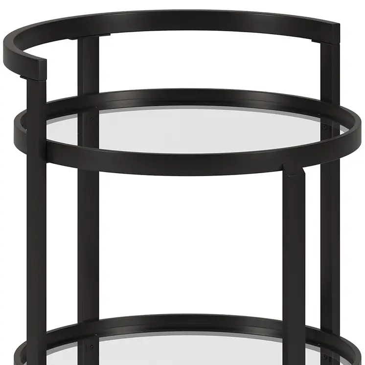 21" Black Steel and Glass Round Rolling Bar Cart