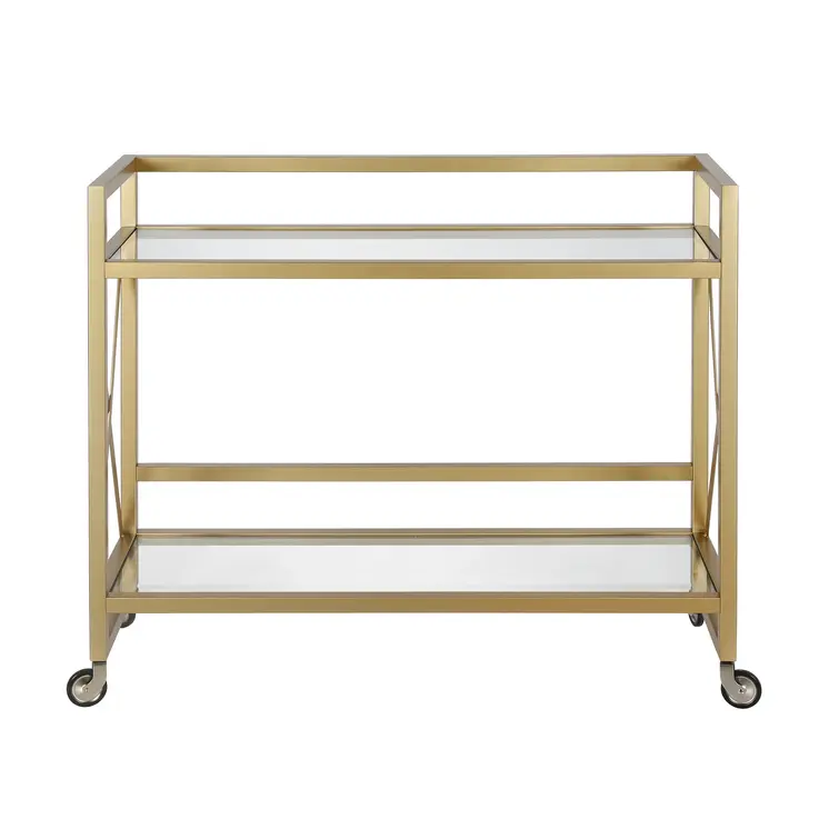 Brass Steel And Glass Rolling Bar Cart