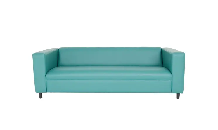 84" Blue Faux Leather Sofa With Black Legs